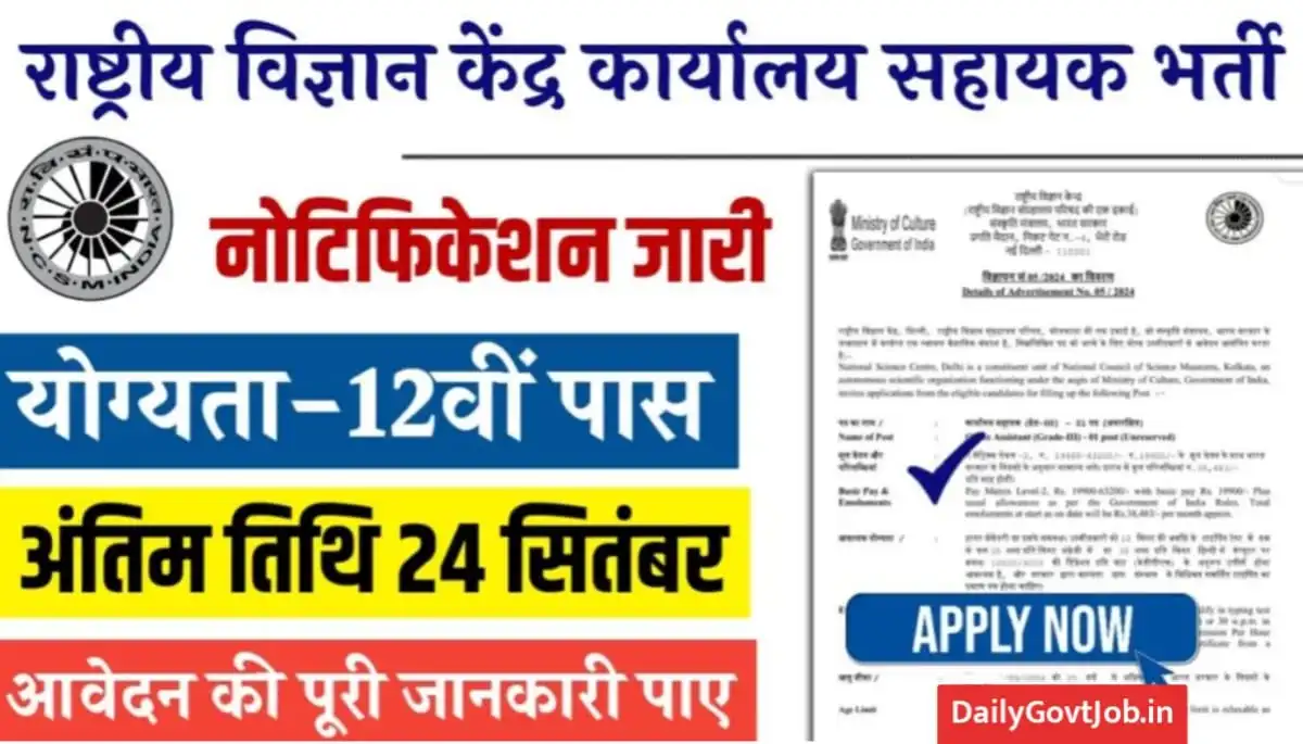 National Science Centre Vacancy 2024