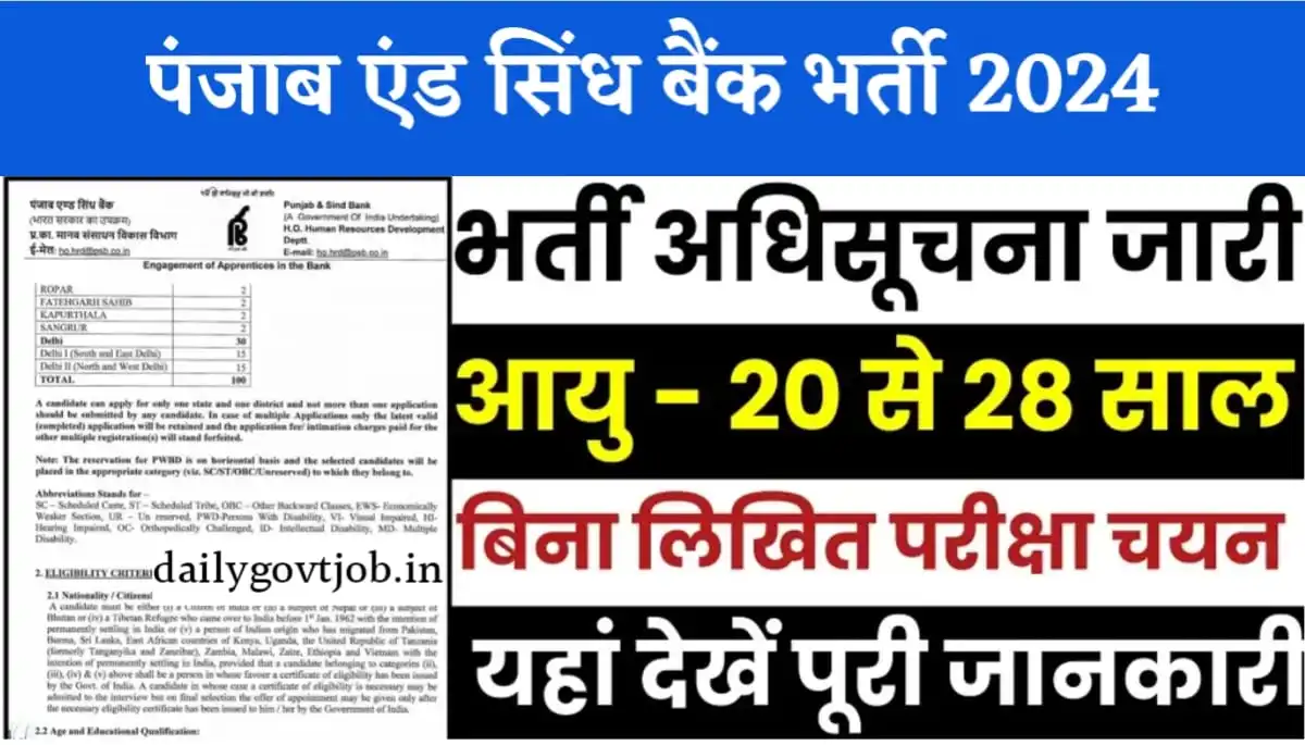 Punjab and Sind Bank Recruitment 2024