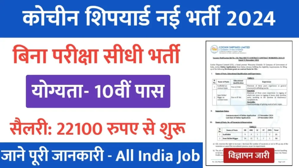 Cochin Shipyard Vacancy 2024