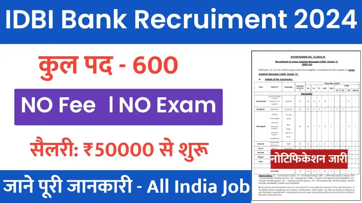 IDBI Bank Vacancy 2024