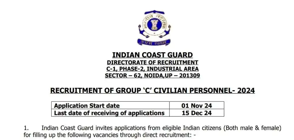 Indian Coast Guard Recruitment 2024 Apply online