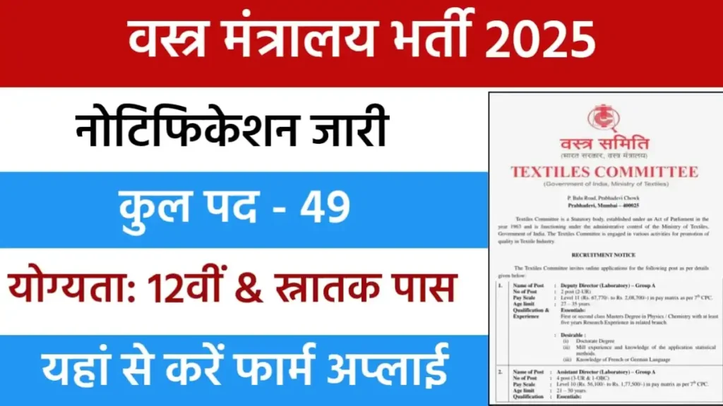 Ministry of Textiles Vacancy