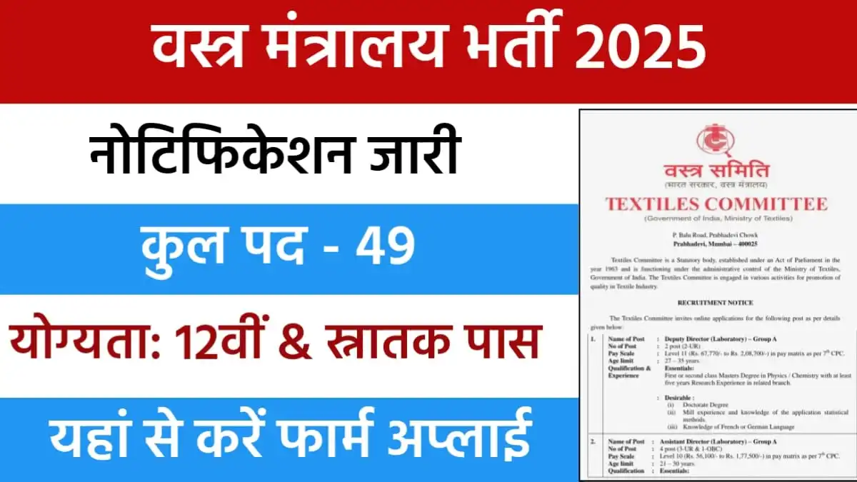 Ministry of Textiles Vacancy