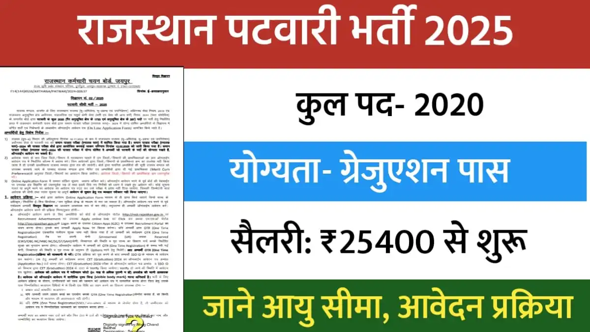 rajasthan patwari vacancy 2025